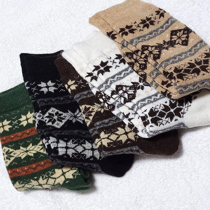 ノルディック柄のクルーソックス / レディース 秋 冬 靴下 北欧 雪柄