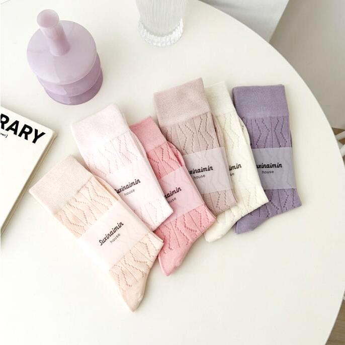 シャーベットカラーのクルーソックス / レディース 春 夏 靴下 くつした 透かし編み 透かし柄 | 