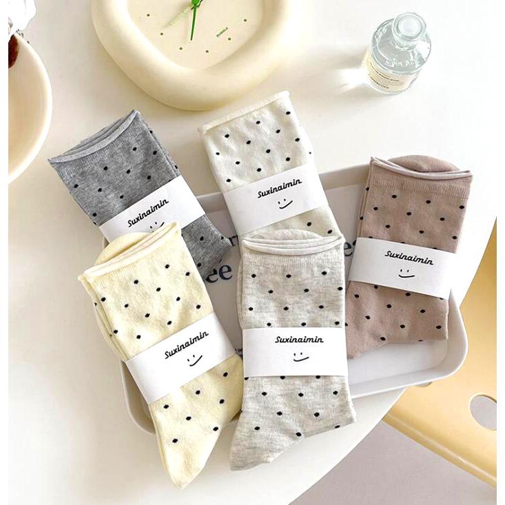 水玉柄のクルーソックス / レディース 春 夏 秋 冬 靴下 ナチュラル ドット | 