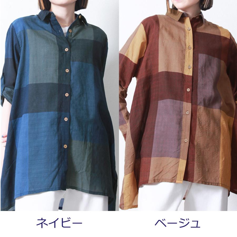 値下げ ブロック柄のシアーシャツ / レディース 春 夏 秋 ナチュラル 
