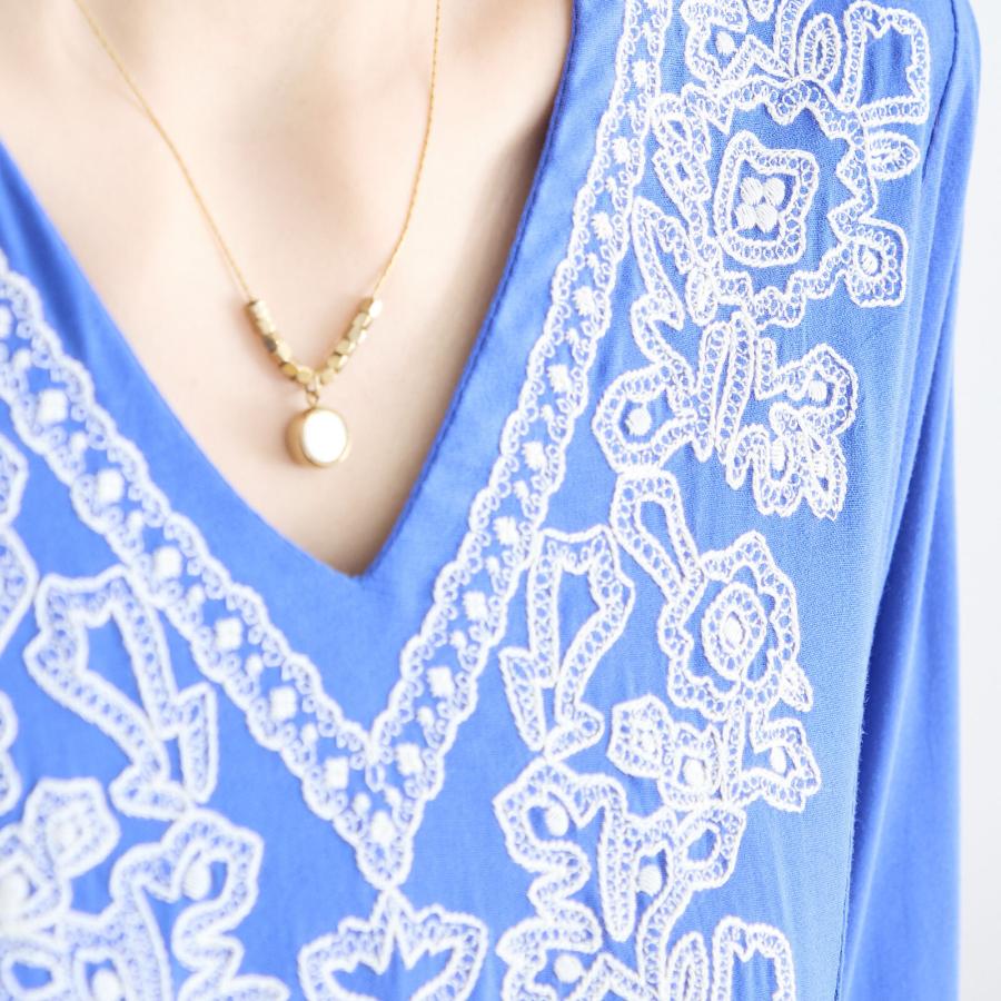 胸元刺繍のロングワンピース / レディース 春 夏 ロング マキシ トール 背が高い フェミニン ゆったり ギャザー 五分袖 レーヨン 落ち感 ひんやり |  | 18