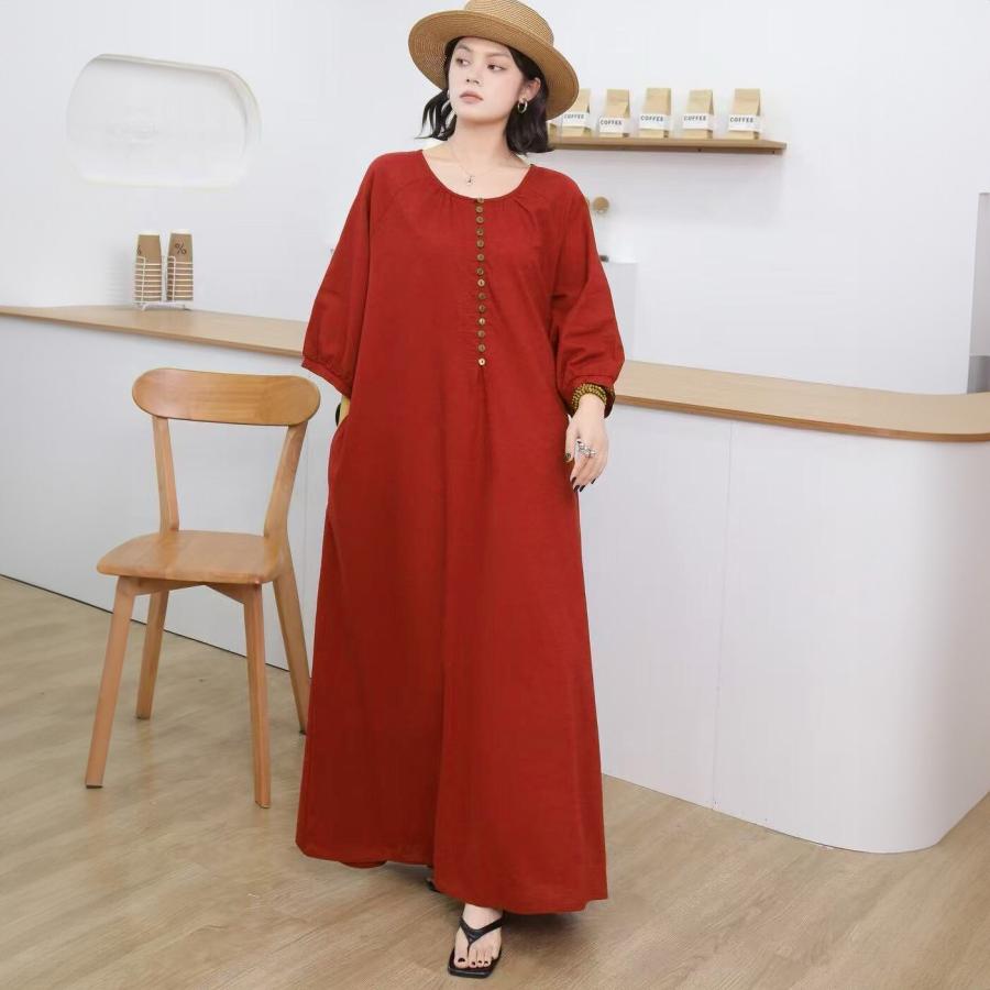 コットンリネンのナチュラルワンピース / レディース 秋 冬 ロング マキシ ゆったり 大きいサイズ 体型カバー 綿 麻 |  | 04