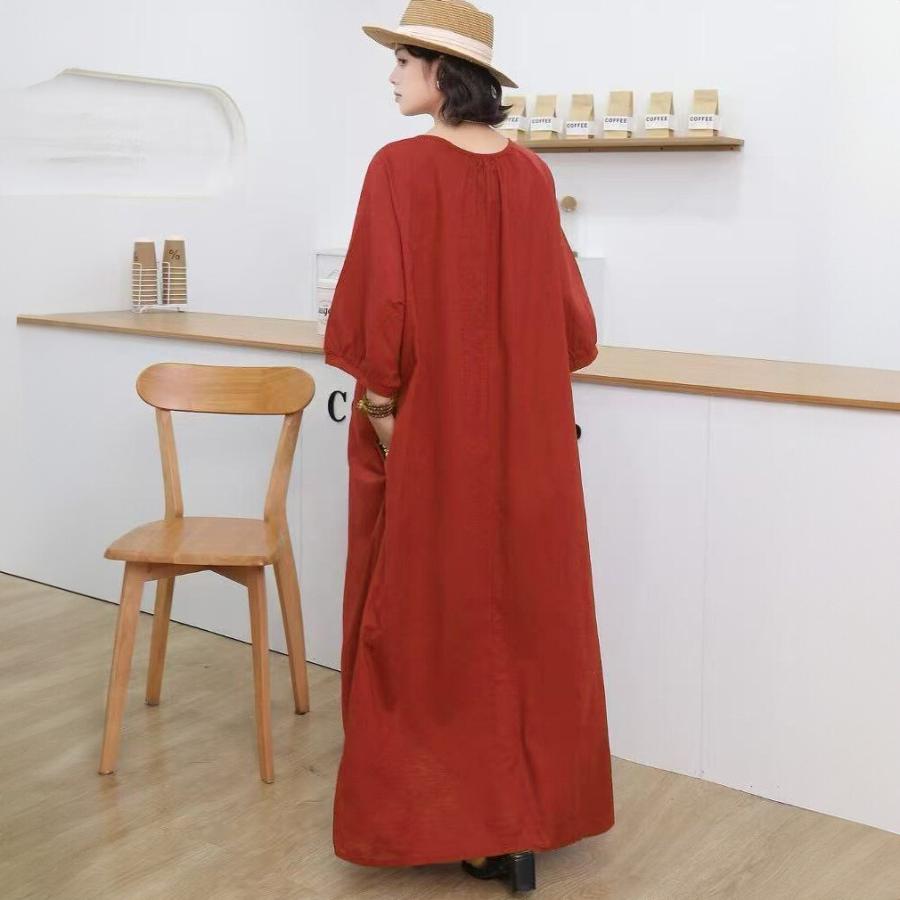 コットンリネンのナチュラルワンピース / レディース 秋 冬 ロング マキシ ゆったり 大きいサイズ 体型カバー 綿 麻 |  | 05