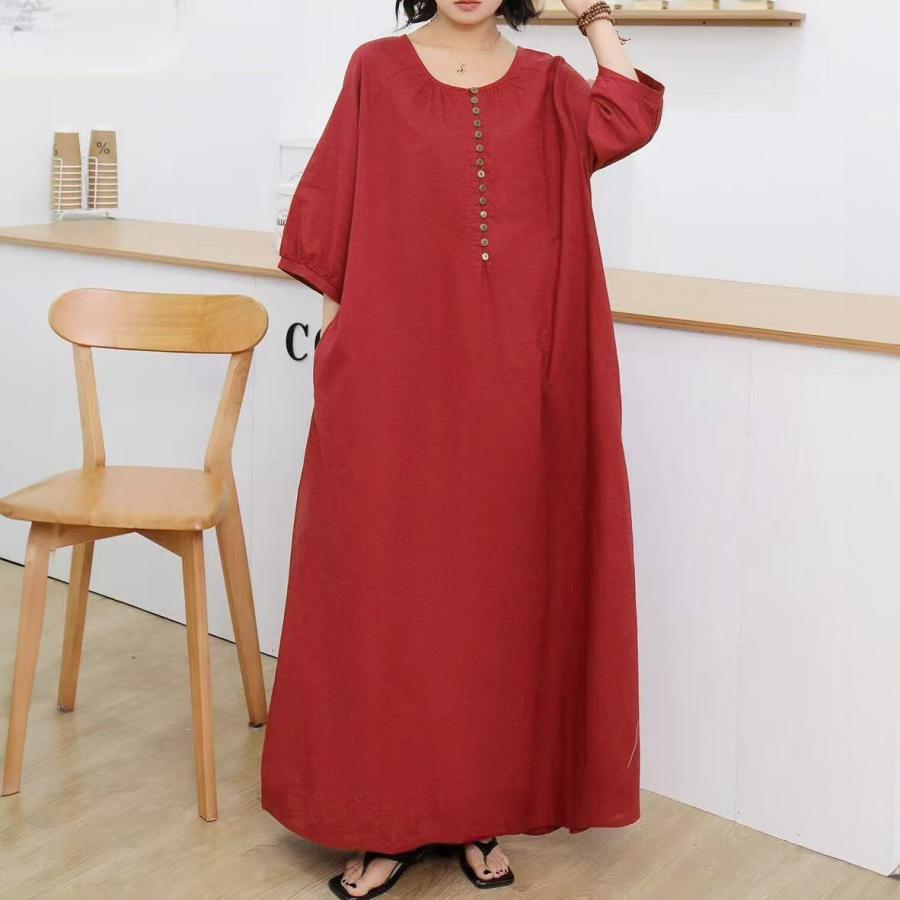 コットンリネンのナチュラルワンピース / レディース 秋 冬 ロング マキシ ゆったり 大きいサイズ 体型カバー 綿 麻 |  | 06