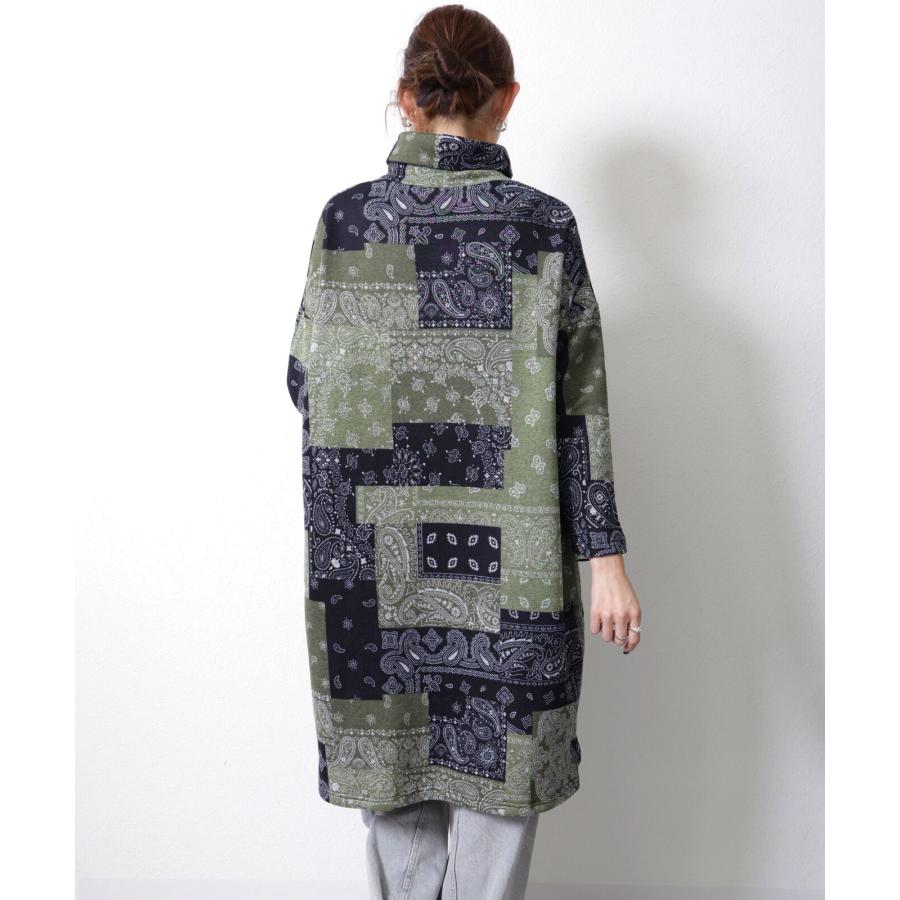 再入荷　ペイズリーパッチワーク柄の裏起毛ワンピース / レディース 秋 冬 ゆったり 大きいサイズ 温か 暖か 激ぬく タートルネック ハイネック |  | 13