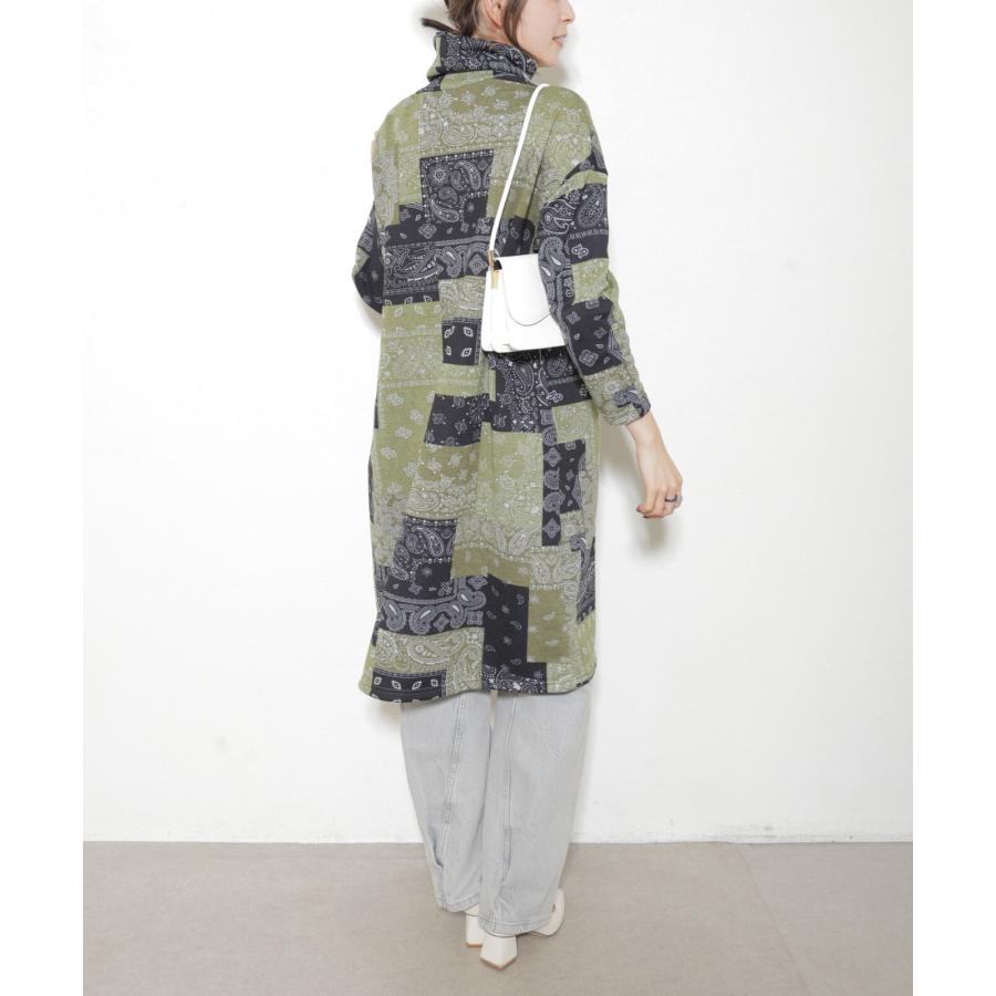 再入荷　ペイズリーパッチワーク柄の裏起毛ワンピース / レディース 秋 冬 ゆったり 大きいサイズ 温か 暖か 激ぬく タートルネック ハイネック |  | 16