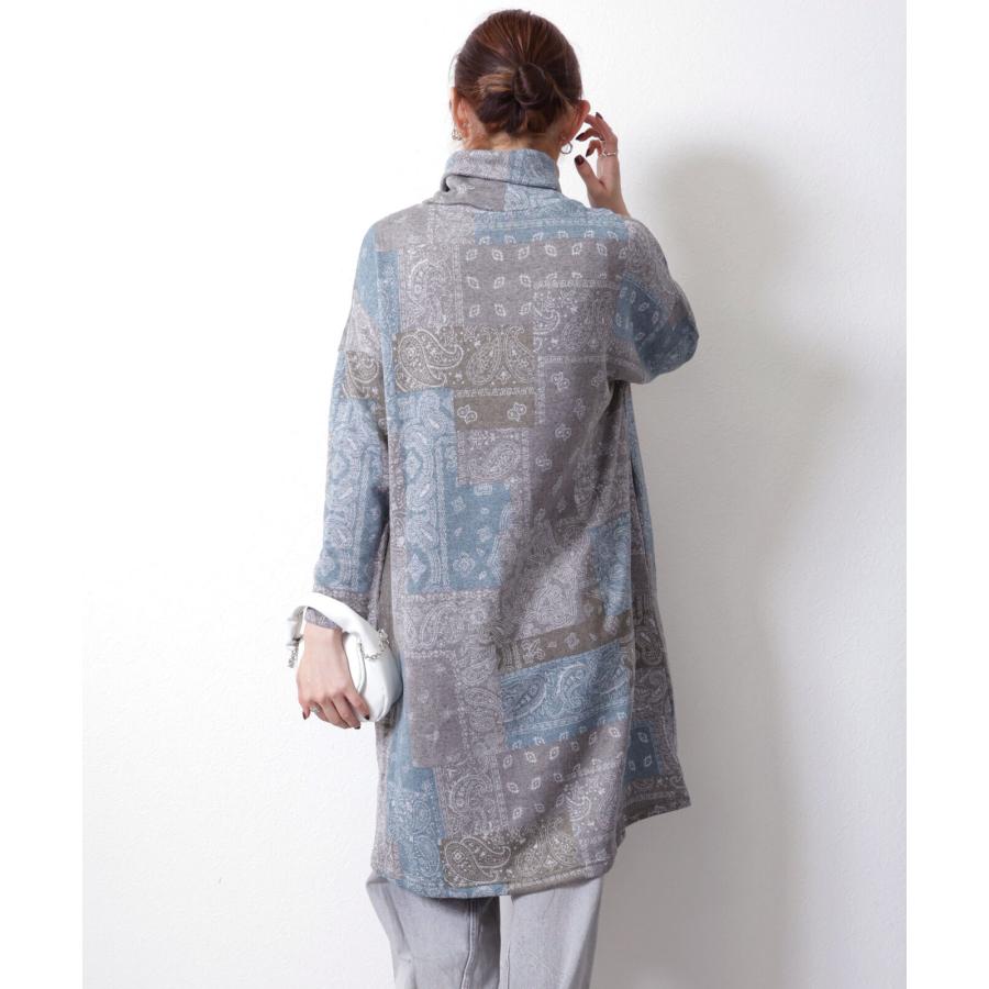 再入荷　ペイズリーパッチワーク柄の裏起毛ワンピース / レディース 秋 冬 ゆったり 大きいサイズ 温か 暖か 激ぬく タートルネック ハイネック |  | 09