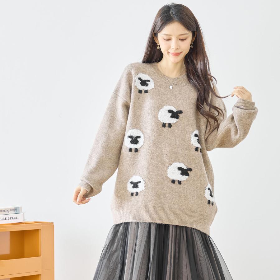 羊さん柄のもちもちセーター / レディース 秋 冬 真冬 ニット オーバー