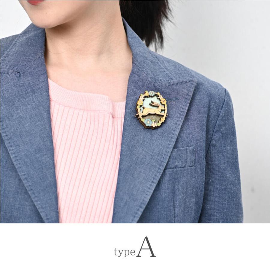 森の動物ウッドブローチ / レディース ナチュラル 木製 自然素材 可愛い ほのぼの うさぎ 鹿 リス |  | 04