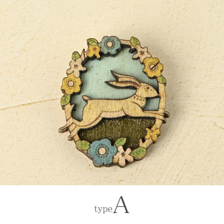 森の動物ウッドブローチ / レディース ナチュラル 木製 自然素材 可愛い ほのぼの うさぎ 鹿 リス |  | 01