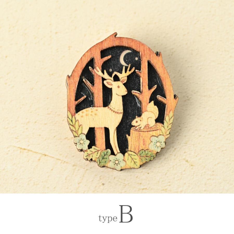 森の動物ウッドブローチ / レディース ナチュラル 木製 自然素材 可愛い ほのぼの うさぎ 鹿 リス |  | 02