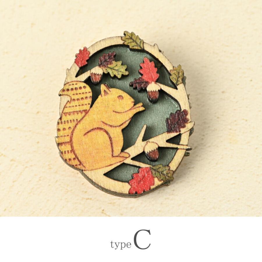 森の動物ウッドブローチ / レディース ナチュラル 木製 自然素材 可愛い ほのぼの うさぎ 鹿 リス |  | 03