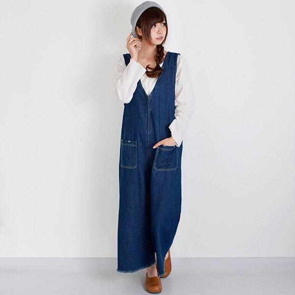 デニムのバックレースアップオールインワン オーバーオール サロペット 冬 秋 激安通販 レディース