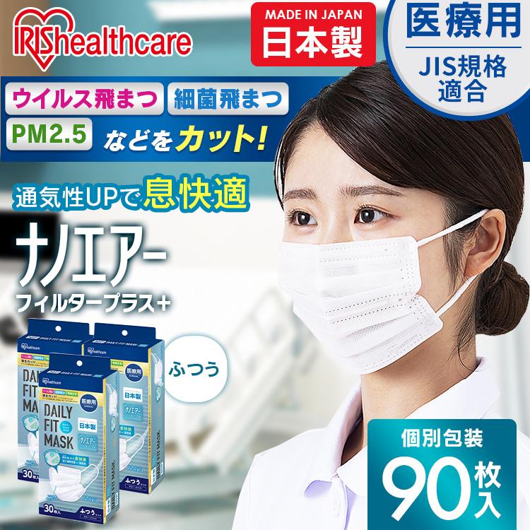 マスク 不織布 アイリスオーヤマ 不織布マスク 日本製 使い捨てマスク 医療用 90枚入 国産 大容量 医療用デイリーフィットマスク SPN-DNI30L｜petkan｜02