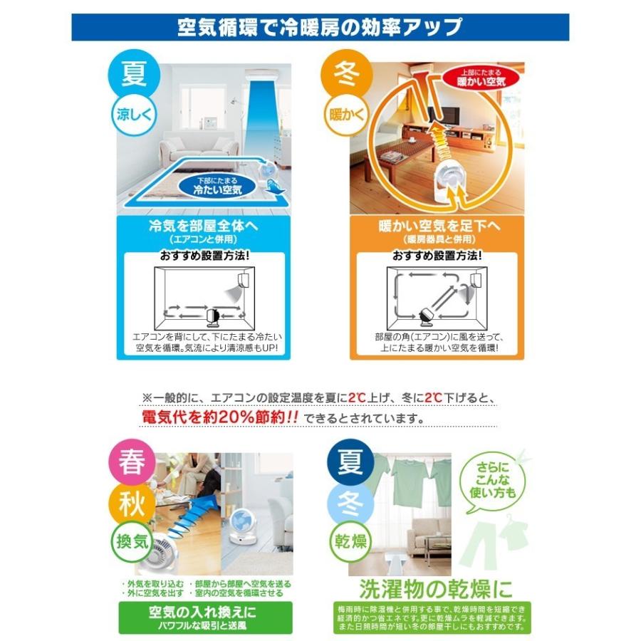 扇風機 サーキュレーター 小型 アイリスオーヤマ 固定 8畳 コンパクト おしゃれ 一人暮らし 空気循環 PCF-HD15N-W PCF-HD15N-B｜petkan｜03