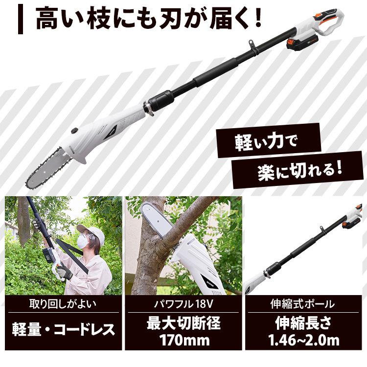 IRIS OHYAMA チェーンソー 充電式 電動ノコギリ 高枝チェーンソー 剪定