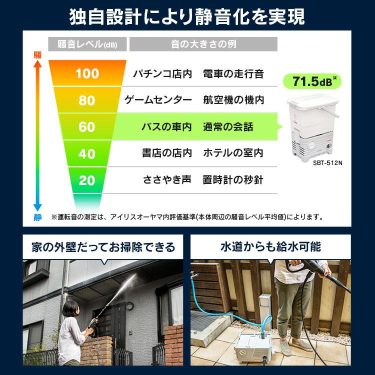 高圧洗浄機 家庭用 業務用 タンク式 コンパクト アイリスオーヤマ 高圧洗浄 洗車 玄関周り ベランダ 高圧 掃除 清掃 大掃除 掃除機 SBT-512N｜petkan｜05