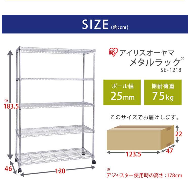 アイリスオーヤマ メタルラック 本体 幅120 5段 SE-1218 つ214 楽天