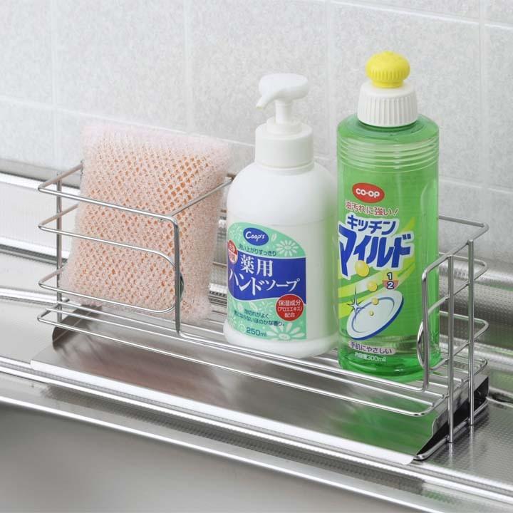 スポンジラック ステンレス シンクまわり スポンジホルダー キッチン収納 整理 整頓 省スペース 斜めトレー付洗剤 スポンジラック 下村企販 Megastore Paypayモール店 通販 Paypayモール