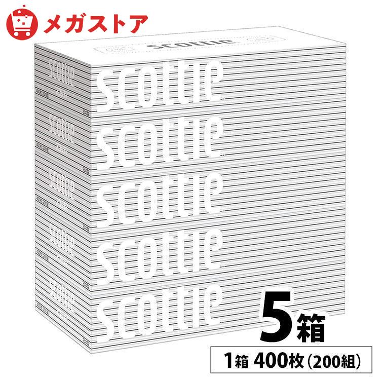 ティッシュペーパー スコッティ 日本製紙クレシア ティシュペーパー  400枚 (200組) 5箱 ボックスティッシュ 箱ティッシュパッケージ ポイント消化（Yahoo!・メガストア Yahoo!店）