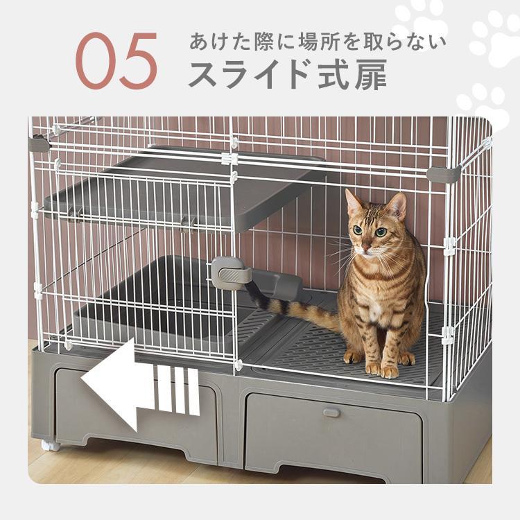 ペットケージ 猫ケージ 猫トイレ付 トイレ一体型キャットケージ3段（猫砂スコップ付き） グレー MB273 (D)｜petkan｜09