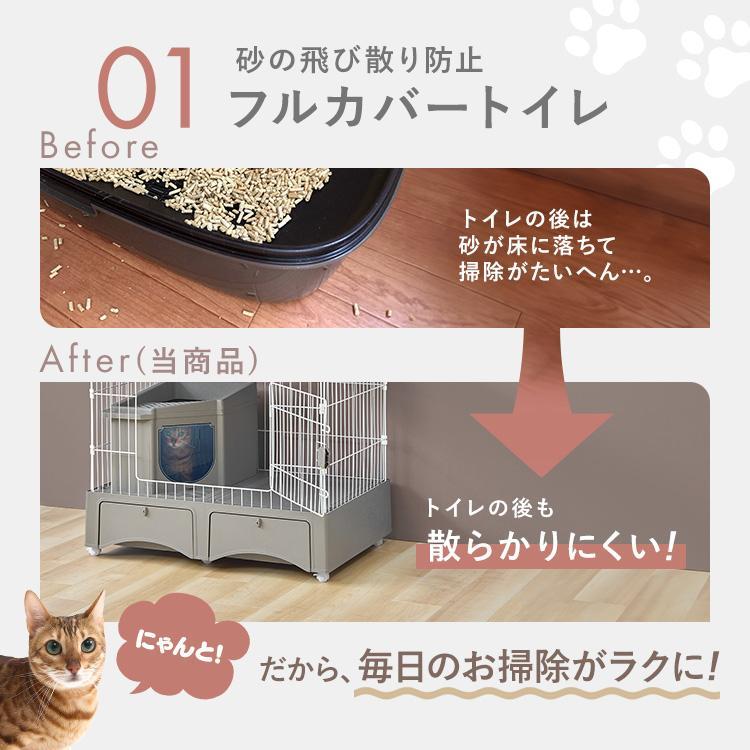 ペットケージ 猫ケージ 猫トイレ付 トイレ一体型キャットケージ3段（猫