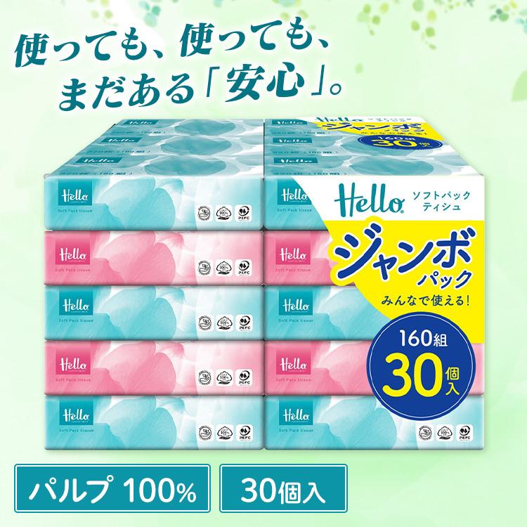 ティッシュ ソフトパックティッシュ 160組 30個 ティッシュペーパー ソフトパック ハロー Hello ユニバーサルペーパー 業務用 大容量  5221（Yahoo!・メガストア Yahoo!店）