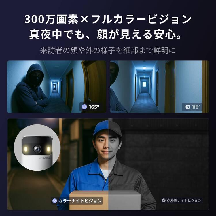 ドアホン ワイヤレス 工事不要 スマホ カメラ付 インターホン 自動録画 不審者検知 遠隔通知 防犯対策 スマートドアホン SwitchBot W6702002 * | SwitchBot | 05