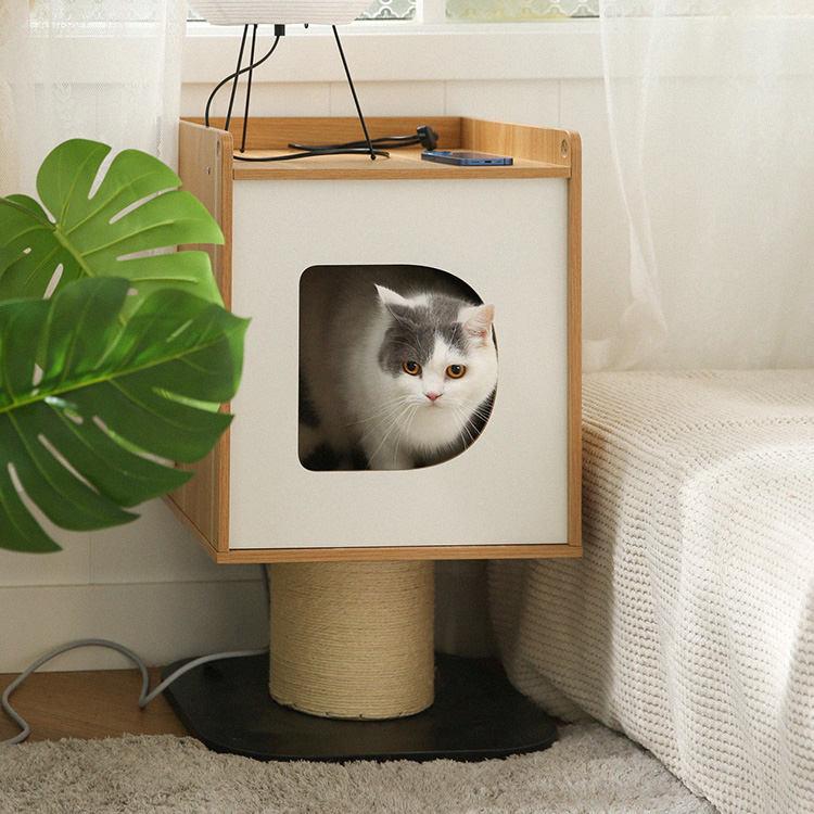 猫用ハウス型サイドテーブル キャットタワー キャットタワー 低い コンパクト 省スペース キャットハウス 猫タワー