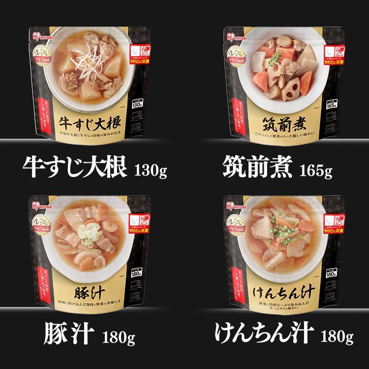 [パックご飯つき] レトルト食品 常温保存 詰め合わせ 惣菜 おかず もつ煮 牛すじ大根 豚汁 肉じゃが パックご飯2個つき アイリスオーヤマ｜petkan｜03