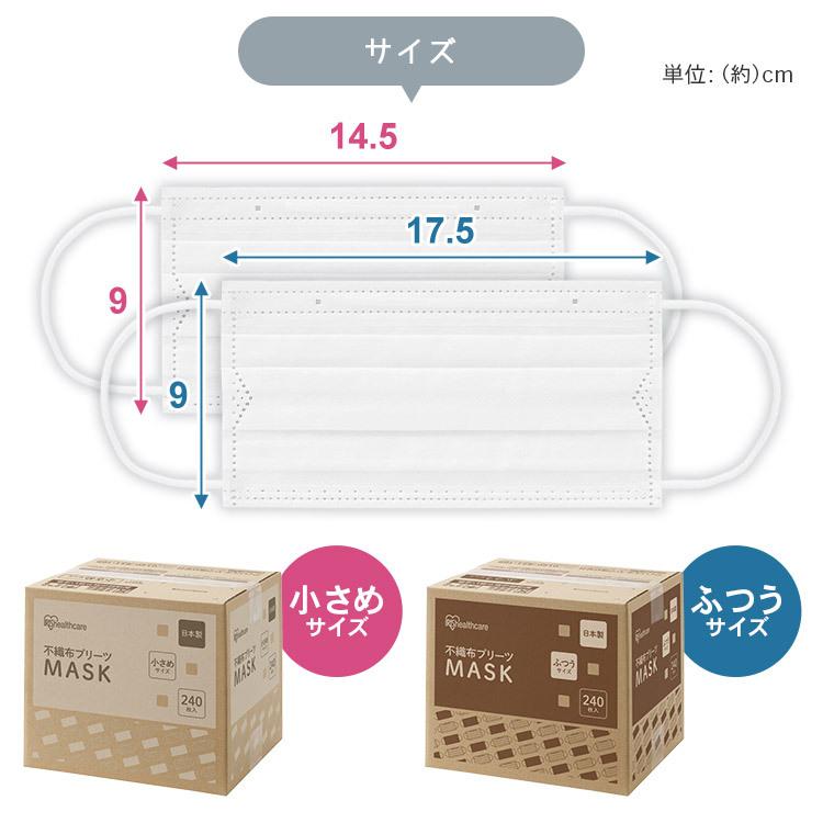 マスク 日本製 不織布 アイリスオーヤマ 不織布マスク 小さめ プリーツマスク プリーツ 使い捨てマスク ふつうサイズ 小さめサイズ 240枚入り PN-NC240 新生活｜petkan｜12