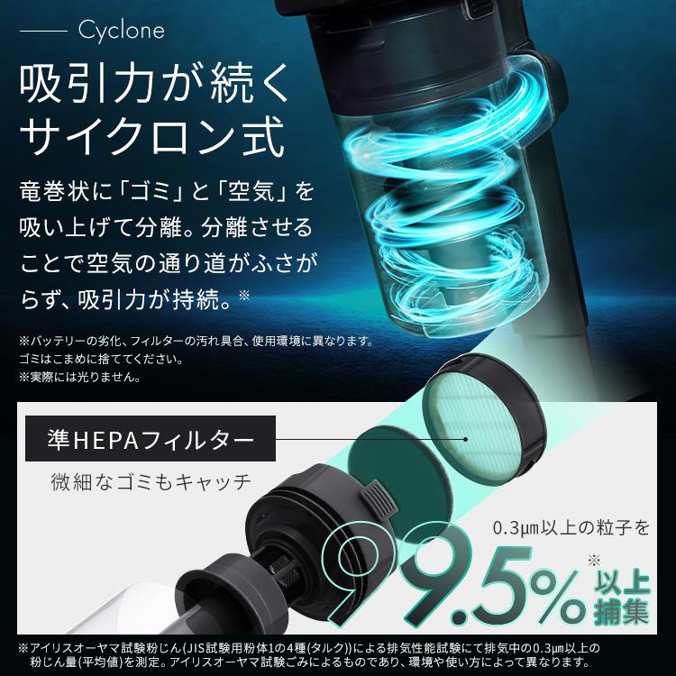 掃除機 コードレス サイクロン 置くだけ充電スタンド アイリスオーヤマ スティッククリーナー 2way モップ 軽量 黒 ブラック | IRIS OHYAMA | 06