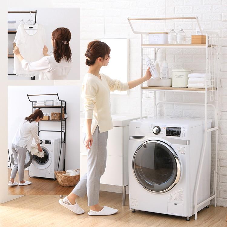 ランドリーラック 洗濯機ラック 2段 おしゃれ 収納 スリム ハンガーバー付き タオル収納 ラック アイリスオーヤマ HSLR-695 | IRIS OHYAMA | 05