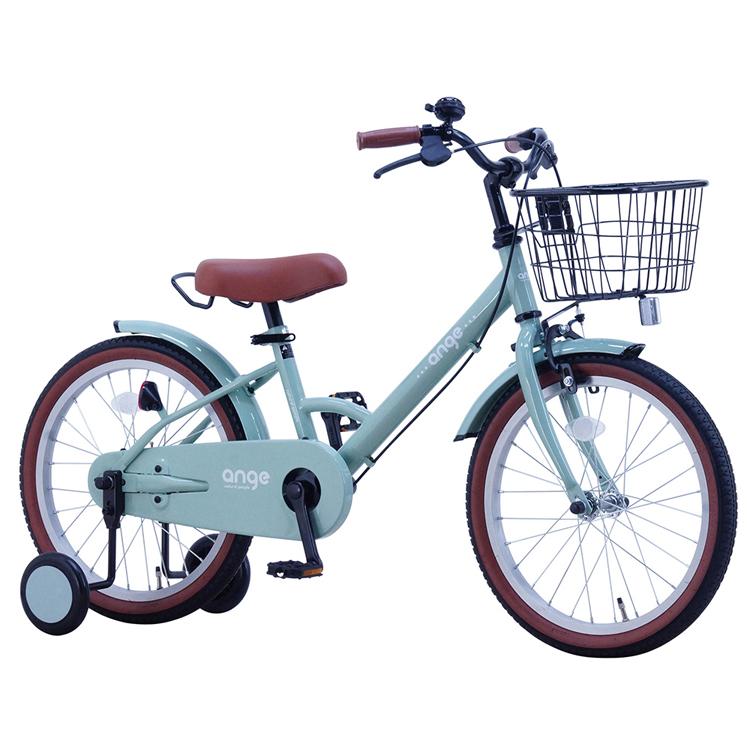 自転車 幼児 子供用 18インチ グレー ミント シンプル 取っ手付き