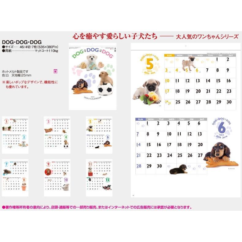 カレンダー 壁掛け 犬 かわいい DOG・DOG・DOG ドック カレンダー 2026