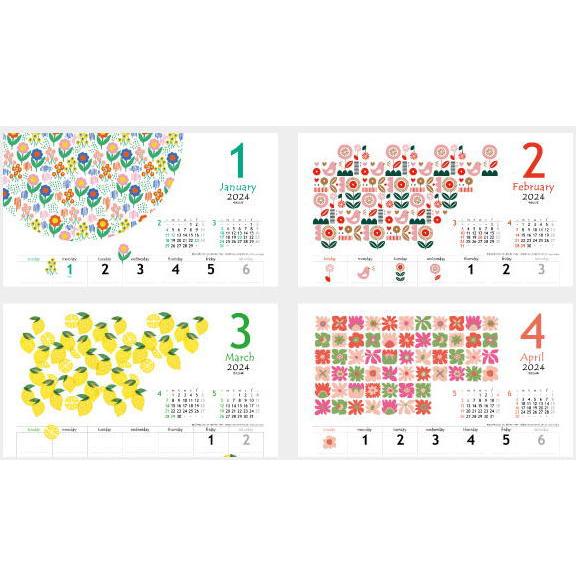 HOKUO 北欧柄 MODERN CALENDAR モダン 壁掛け カレンダー ポップ カラフル kawaii 2024年カレンダー 令和6年 ...