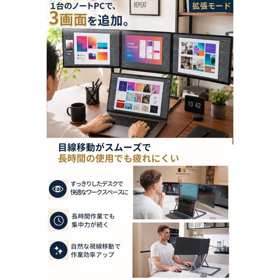 トリプルモニター 3画面 4画面 拡張モニター 3面ディスプレイ 高さ調節