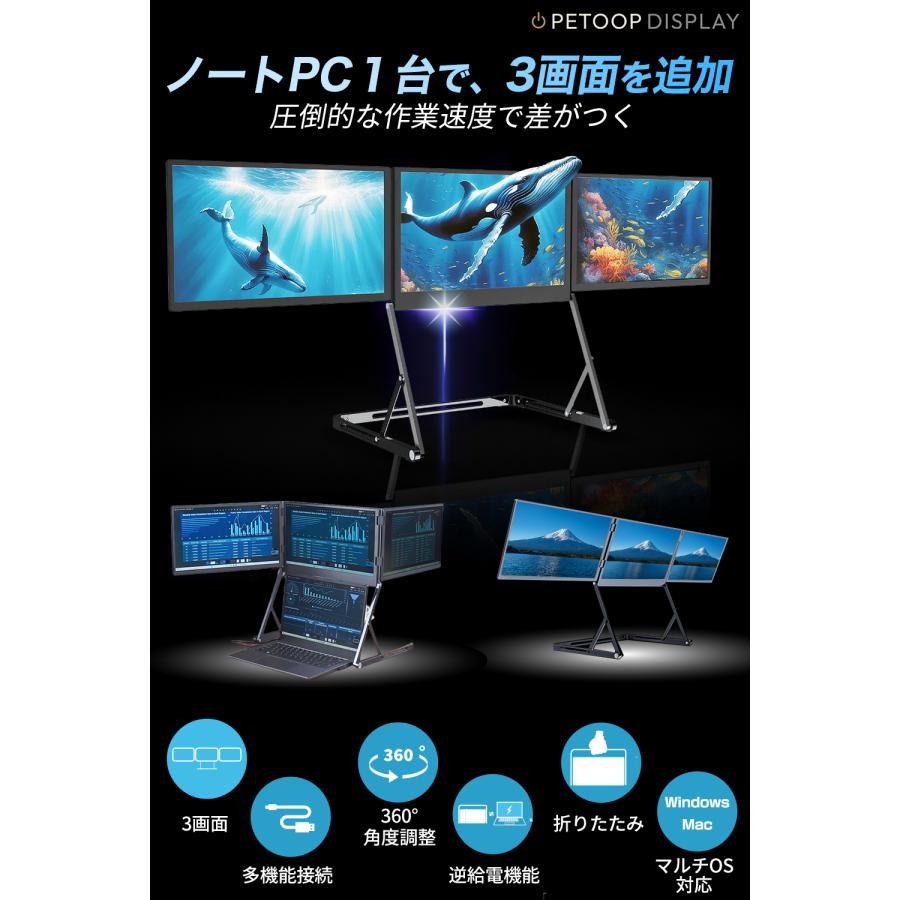 トリプルモニター 3画面 4画面 拡張モニター 3面ディスプレイ 高さ調節