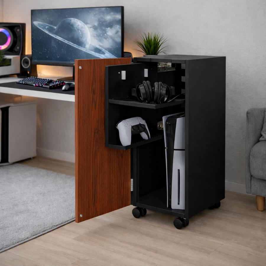 【訳ありアウトレット】【完成品】 ゲーム機収納ラック PS5対応 スライド棚 キャスター付き 大容量ラック ゲームラック Switch スイッチ2 ゲーミングラック |  | 03