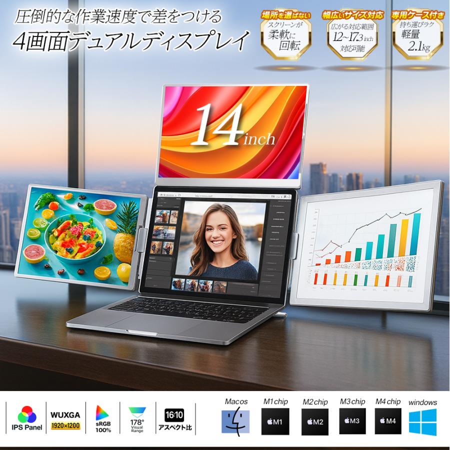トリプルモニター スクリーン モバイルモニター 12〜17.3インチ PC