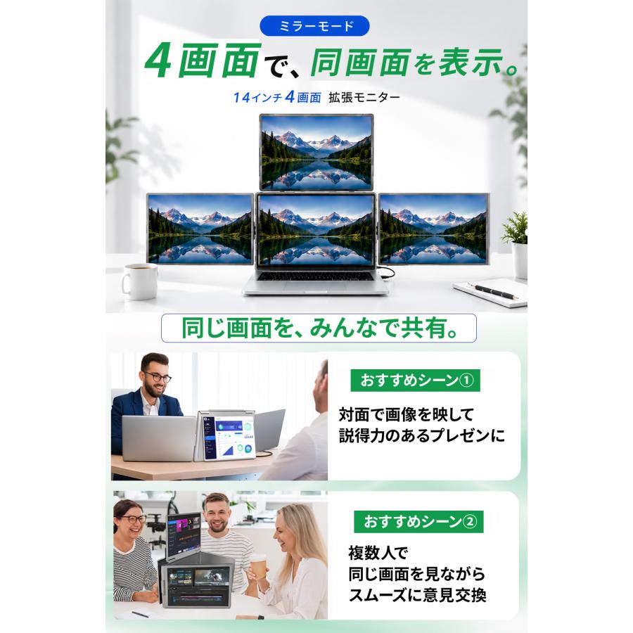 トリプルモニター 14インチ モバイルモニター 4画面 3画面 マルチ
