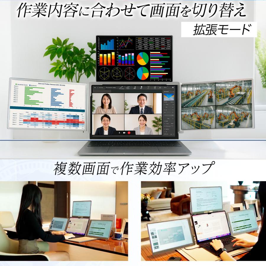 トリプルモニター スクリーン モバイルモニター 12〜17.3インチ PC