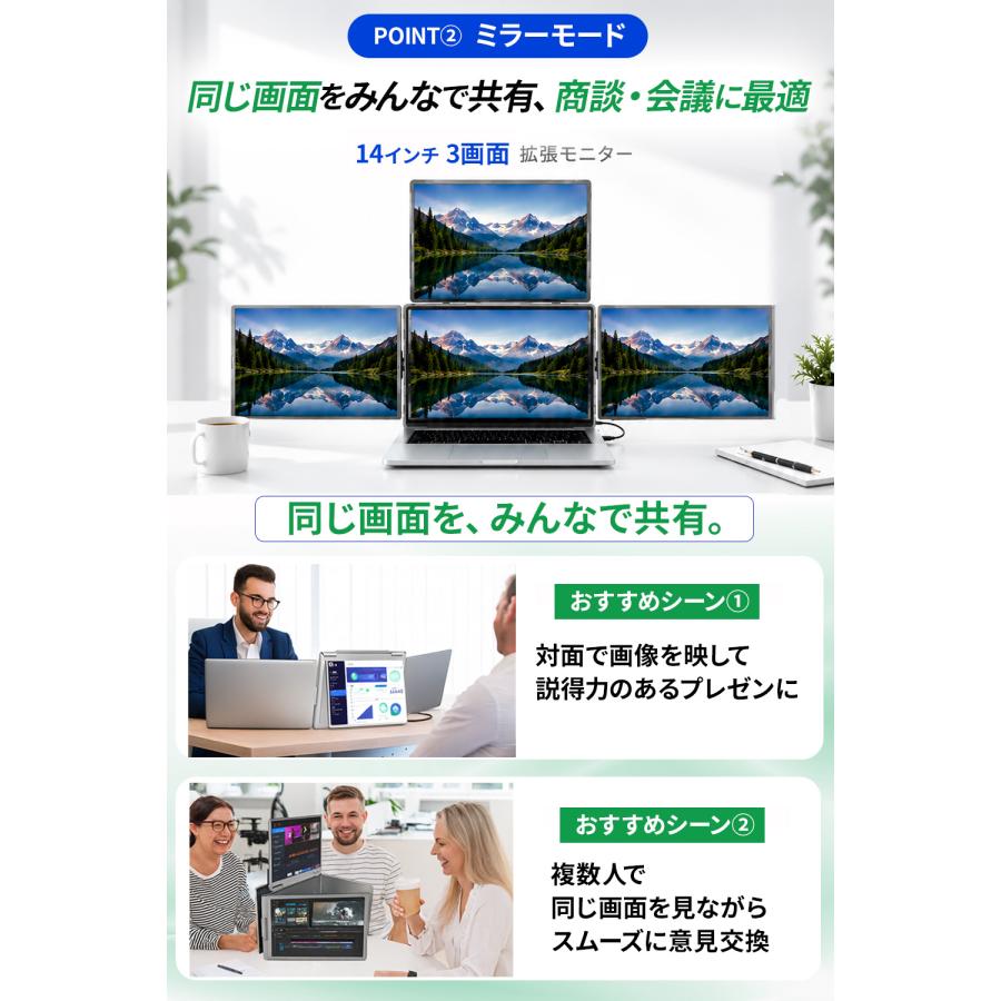 モバイルモニター 14インチ 4画面 デュアルモニター ノートパソコン用 Quad 拡張ディスプレイ Type-C 1920×1200 WUXGA IPS 軽量2.14kg Windows MacOS対応 |  | 03