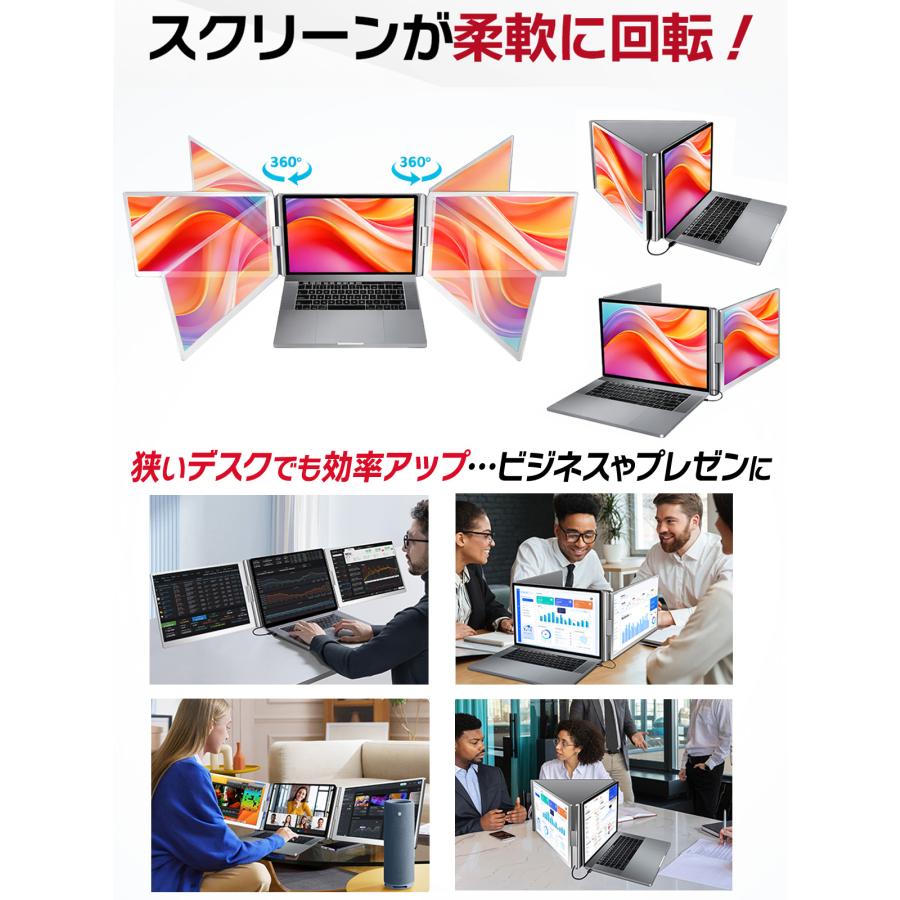 ポータブルモニター 3画面 だいたいどこでもノートPCを3画面化：JAPANNEXT Tri-Screen マルチ