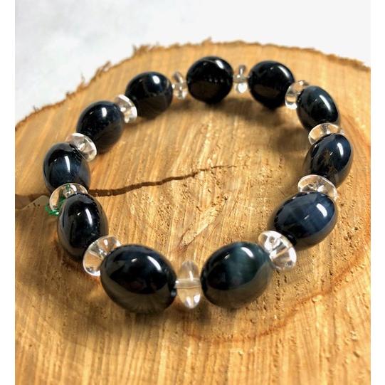 ホークスアイ ブルータイガーアイ ブレスレット だ円型 水晶ボタン型 ファルコンアイ 鷹目石 虎目石 天然石 パワーストーン タイガーアイ 紺虎目石 Pbr 265 天然石アクセサリーペトラ 通販 Yahoo ショッピング