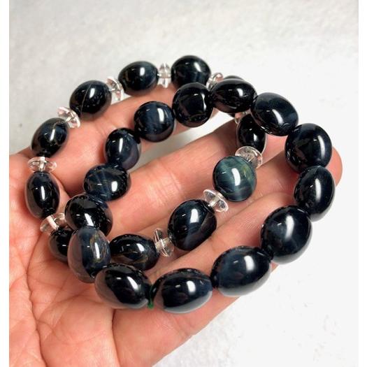 ホークスアイ ブルータイガーアイ ブレスレット だ円型 ファルコンアイ