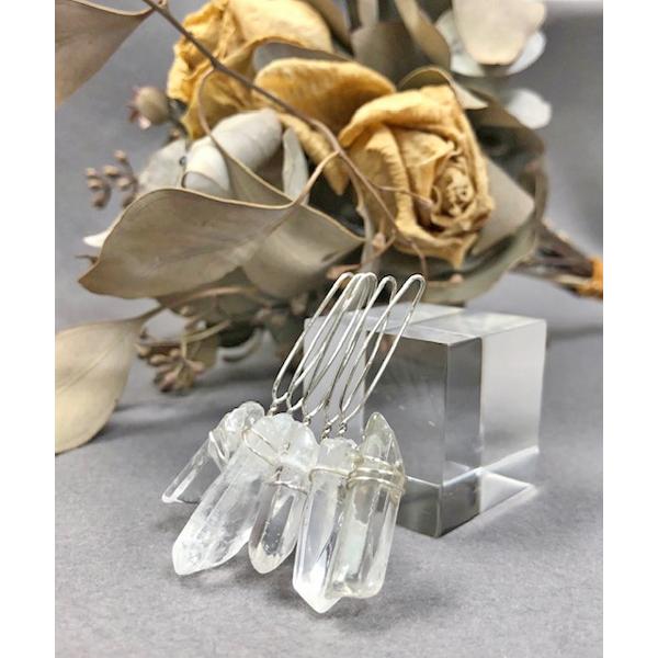 水晶 ヘアアクセサリー 氷柱水晶 結晶 ヘアコーム 銀色　5本足  ナチュラル 磨き 天然石　パワーストーン 氷柱カット 氷柱クリスタル 結婚式 成人式 | 