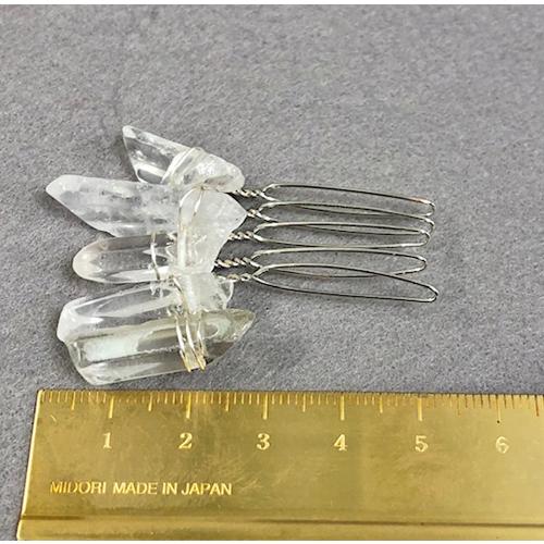 水晶 ヘアアクセサリー 氷柱水晶 結晶 ヘアコーム 銀色　5本足  ナチュラル 磨き 天然石　パワーストーン 氷柱カット 氷柱クリスタル 結婚式 成人式 |  | 03