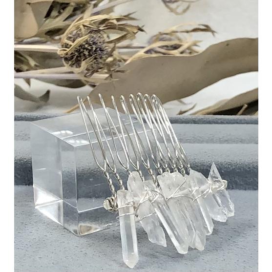 水晶 ヘアアクセサリー 氷柱水晶 結晶 ヘアコーム 銀色 10本足 水晶 ヘアアクセサリー 氷柱水晶 結晶 ヘアコーム 銀色 10本足
