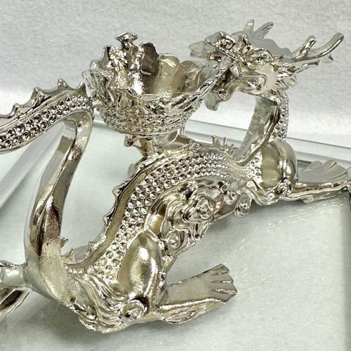 龍 丸玉台 置物 銀の龍 銀龍 天然石 パワーストーン ドラゴン 風水